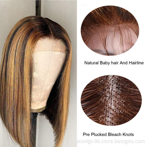 Wholesale Highlight Short Bob Wigs 13X4 HD Lace Front Wigs 100% Human Hair  For Black Women Cheap human hair toupee Baby Hair